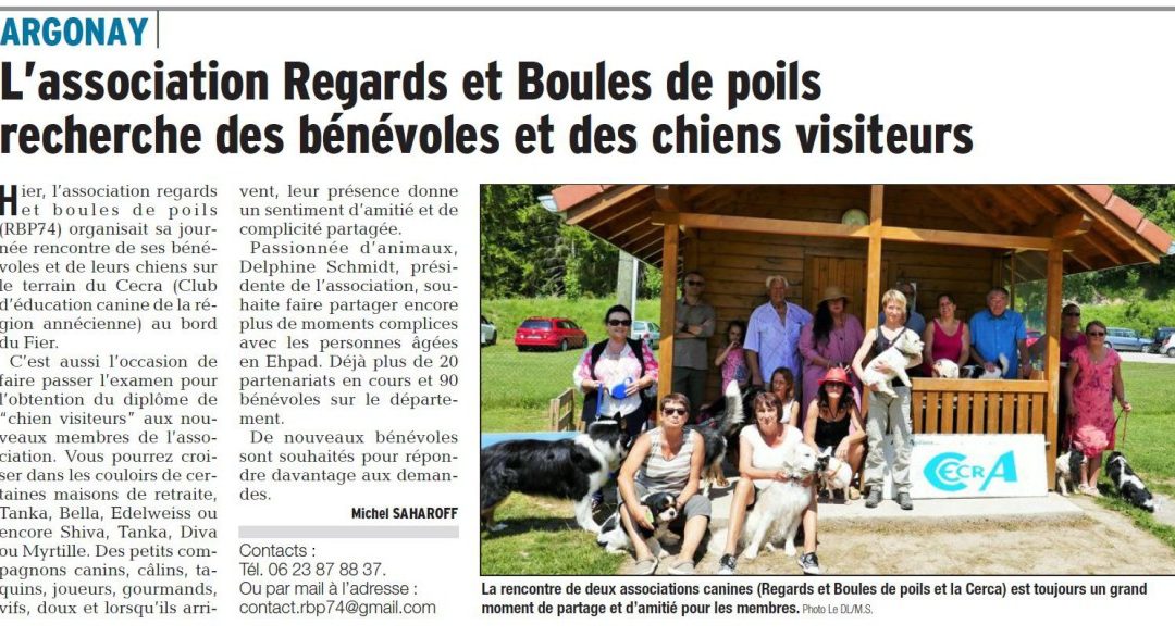 Regards et Boules de Poils, Rencontre sur les terrains du CECRA (Dauphiné Libéré du 25 juin 2017)