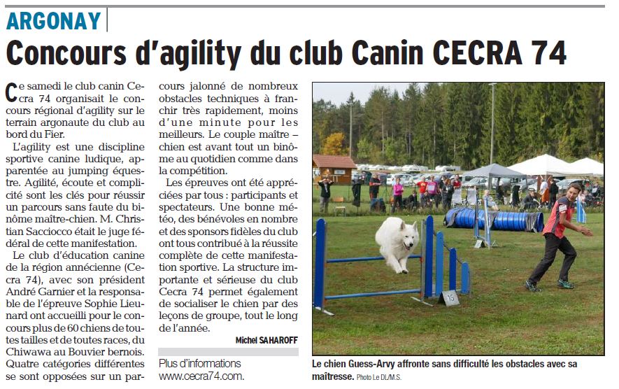 Concours Agility du 30 septembre 2017 (Dauphiné Libéré)