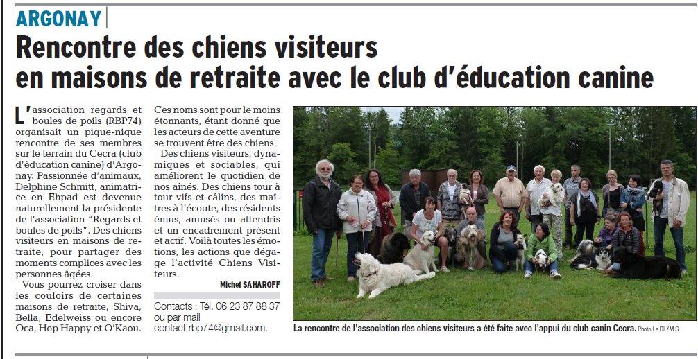 Rencontre avec les chiens au grand cœur (Dauphiné Libéré du 14 juin 2016)